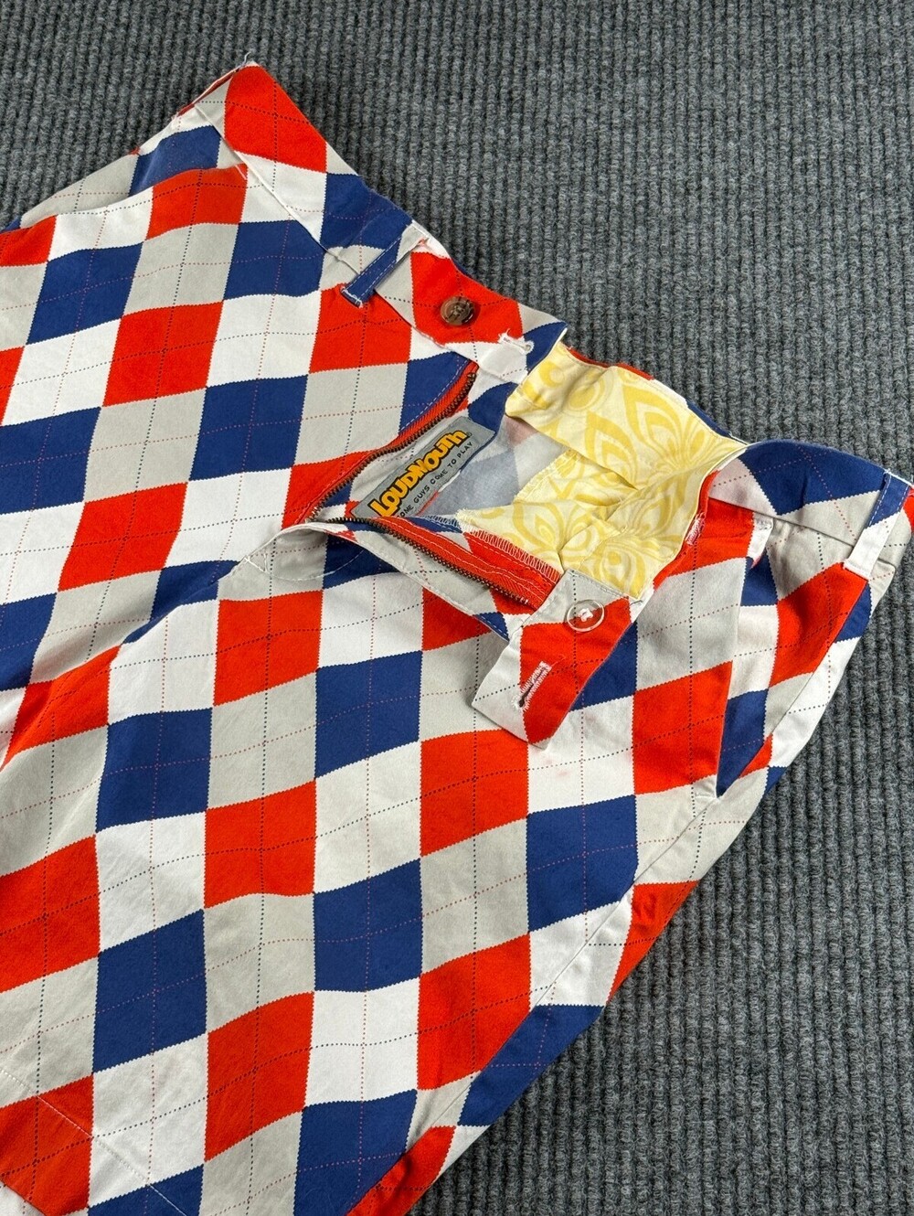 Loudmouth Golf Shorts Mens 38 Blue Red White Argyle Cotton Stretch